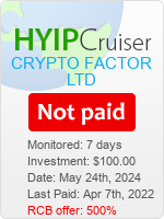 CRYPTO FACTOR LTD details image on Hyip Cruiser